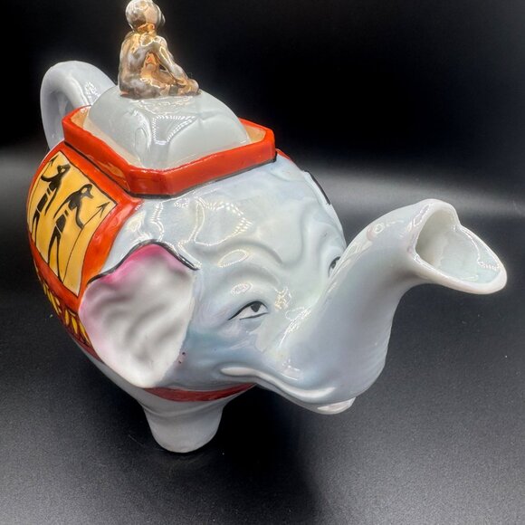 Vintage Luster Ware Elephant Teapot/w Rider on Lid Egyptian Design, Japan - Picture 9 of 15